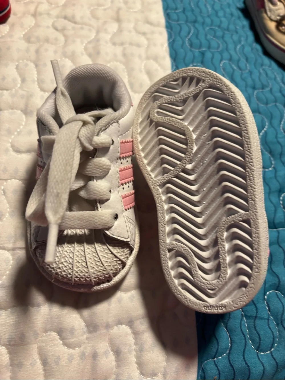 adidas White and Pink Baby Superstar Sneakers